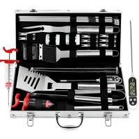 Grillbesteck Set, 25er Edelstahl Grillzubehör im Etui
